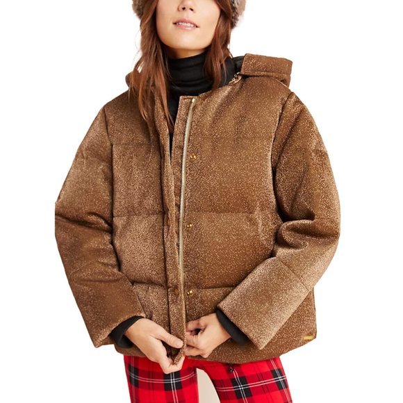Women's Cocoa Shimmer Puffer Jacket Large - Picture 1 of 10
